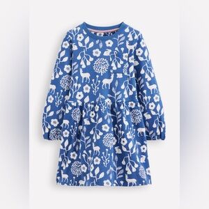 NWT Mini Boden Blue and White Floral Long Sleeve Sweatshirt Dress Size 4- 5T